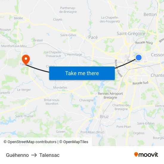 Guéhenno to Talensac map
