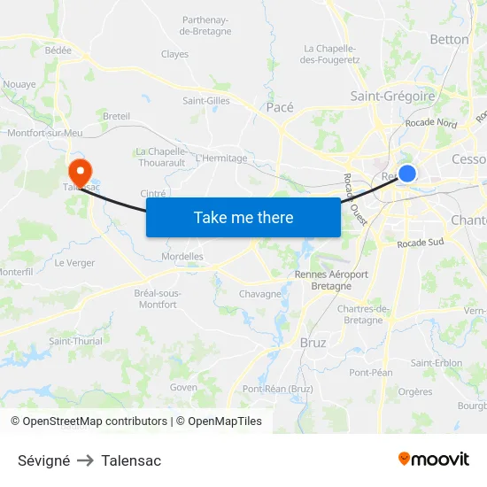 Sévigné to Talensac map