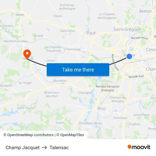 Champ Jacquet to Talensac map