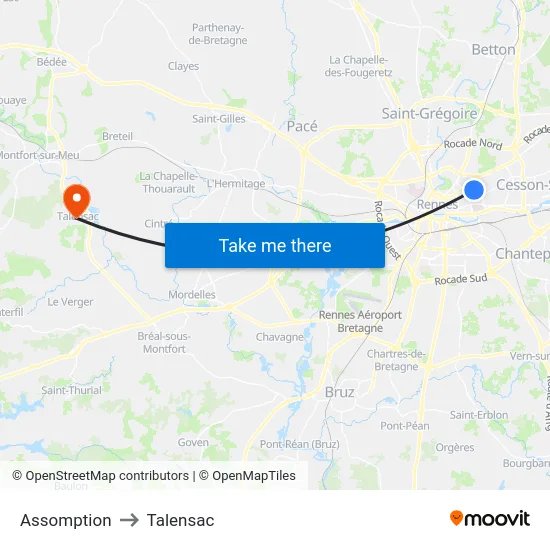 Assomption to Talensac map