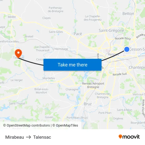 Mirabeau to Talensac map