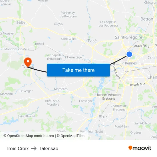 Trois Croix to Talensac map