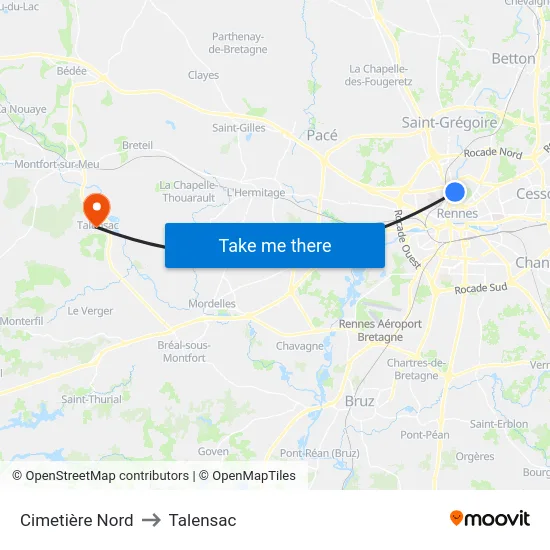 Cimetière Nord to Talensac map