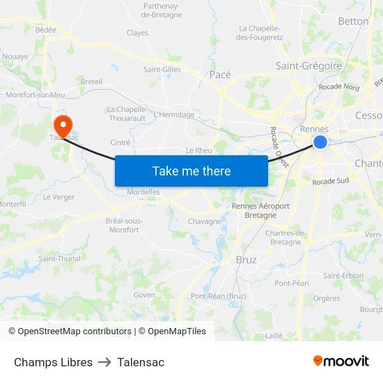 Champs Libres to Talensac map