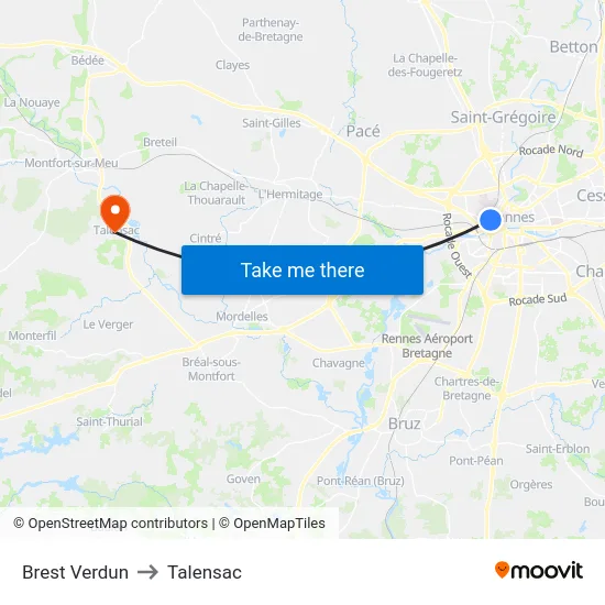 Brest Verdun to Talensac map