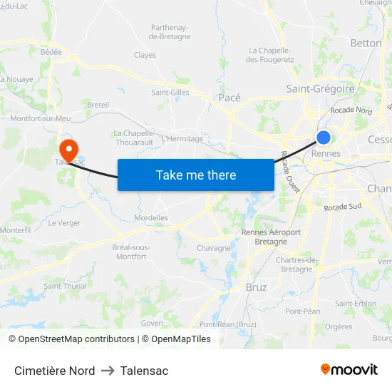 Cimetière Nord to Talensac map