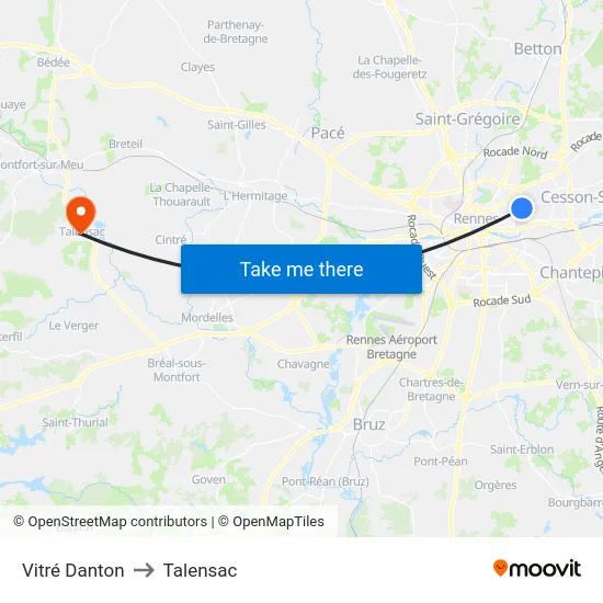 Vitré Danton to Talensac map