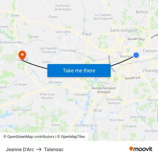 Jeanne D'Arc to Talensac map