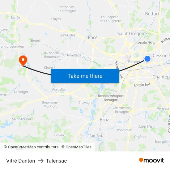 Vitré Danton to Talensac map