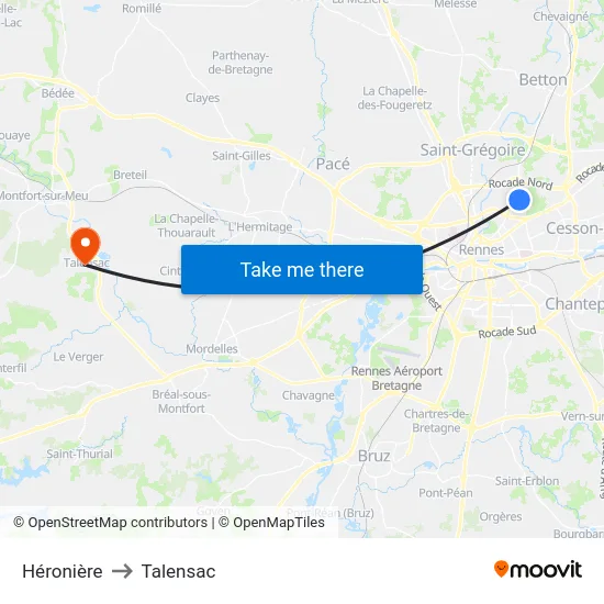 Héronière to Talensac map