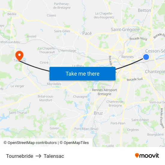 Tournebride to Talensac map