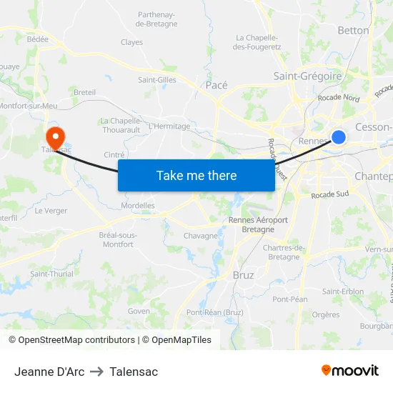 Jeanne D'Arc to Talensac map