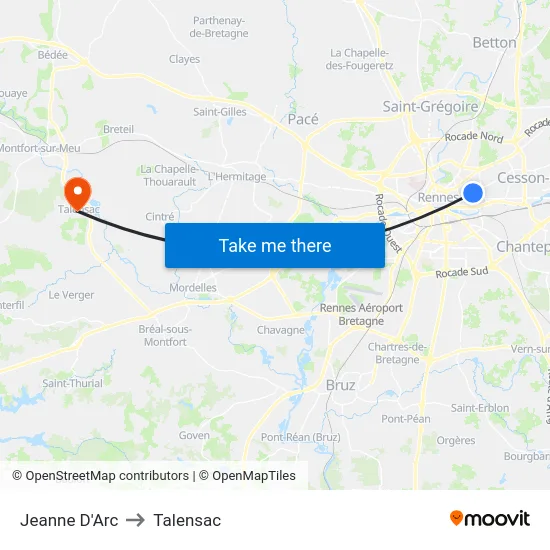 Jeanne D'Arc to Talensac map