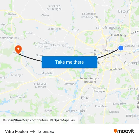Vitré Foulon to Talensac map