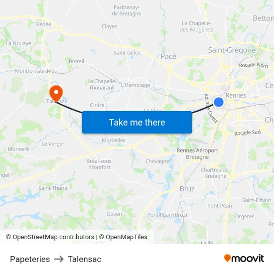 Papeteries to Talensac map