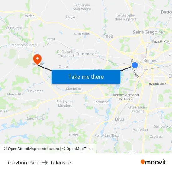 Roazhon Park to Talensac map