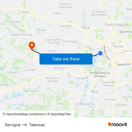 Servigné to Talensac map