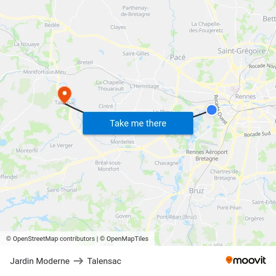 Jardin Moderne to Talensac map