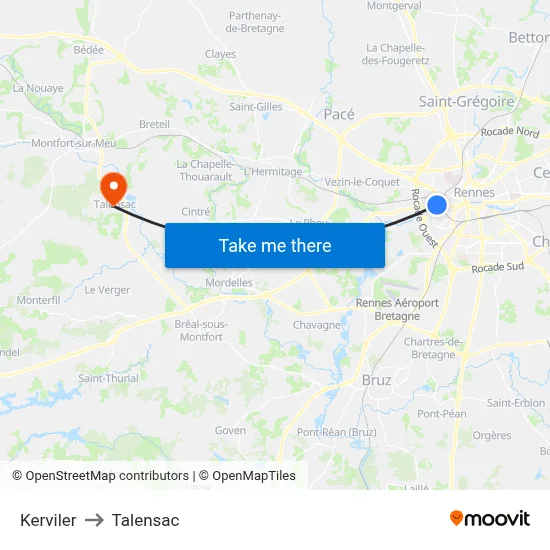 Kerviler to Talensac map