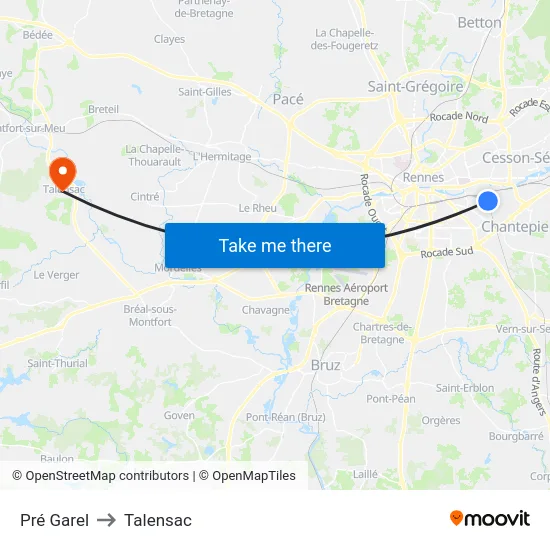 Pré Garel to Talensac map