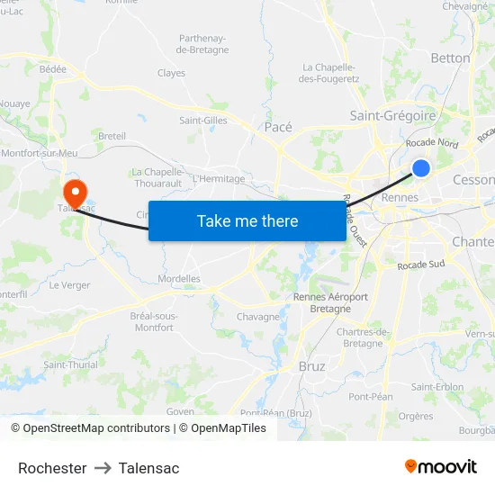 Rochester to Talensac map