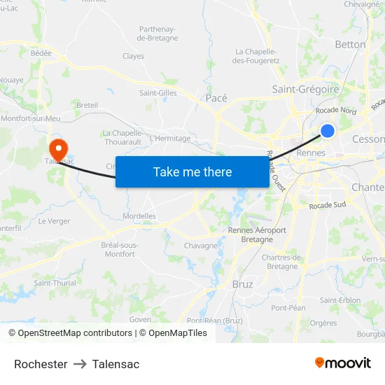 Rochester to Talensac map