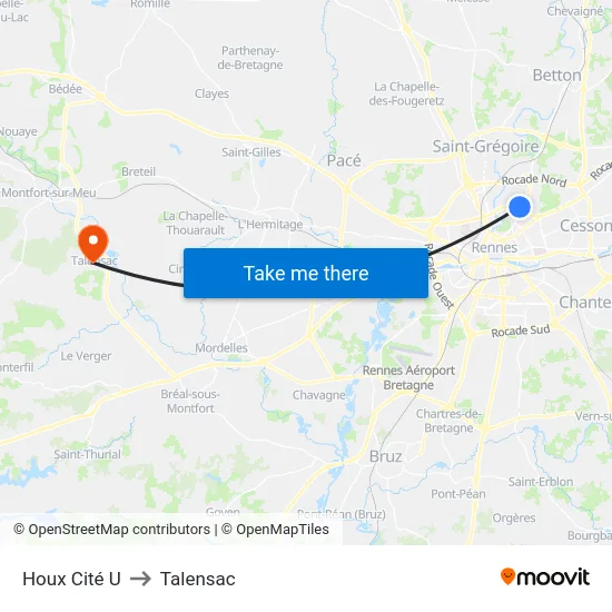 Houx Cité U to Talensac map