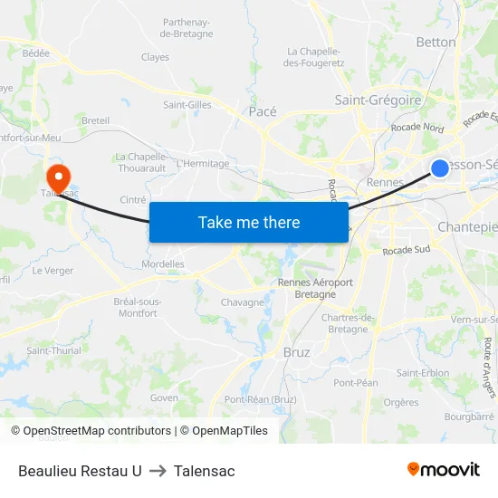 Beaulieu Restau U to Talensac map