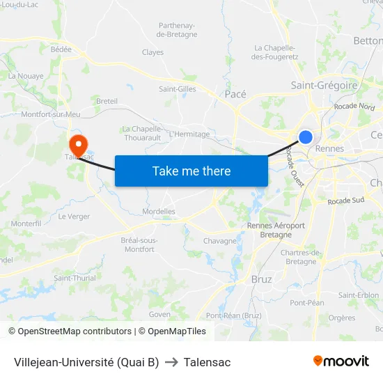 Villejean-Université (Quai B) to Talensac map