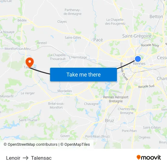 Lenoir to Talensac map