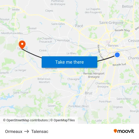 Ormeaux to Talensac map