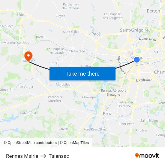 Rennes Mairie to Talensac map