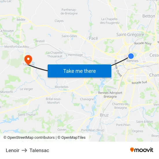 Lenoir to Talensac map