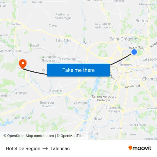 Hôtel De Région to Talensac map