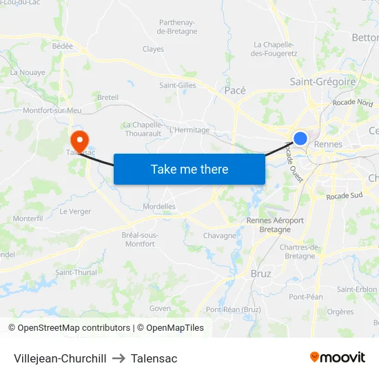 Villejean-Churchill to Talensac map