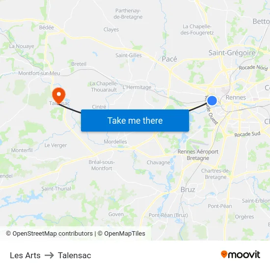 Les Arts to Talensac map