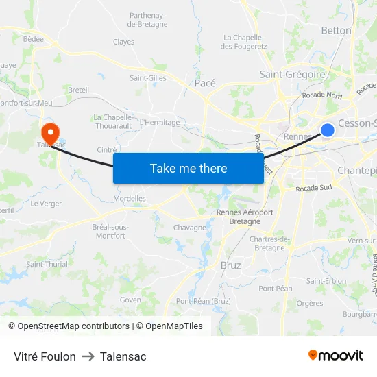 Vitré Foulon to Talensac map