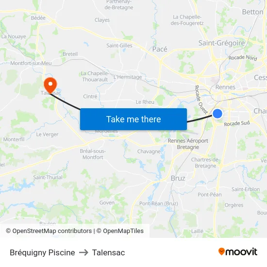 Bréquigny Piscine to Talensac map