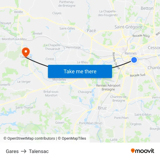 Gares to Talensac map