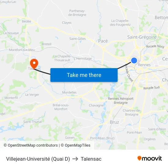 Villejean-Université (Quai D) to Talensac map