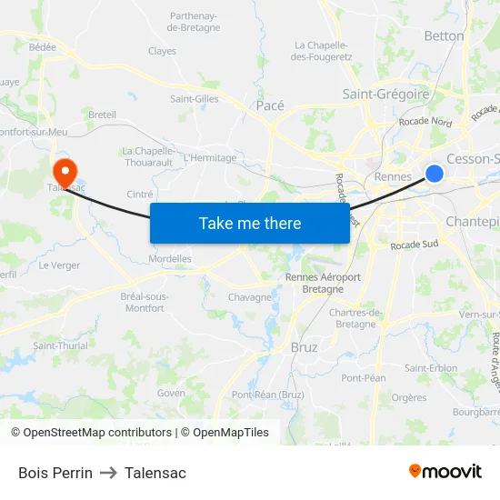 Bois Perrin to Talensac map