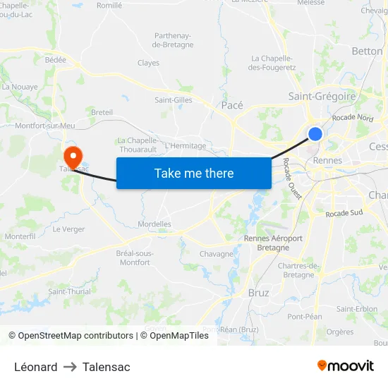 Léonard to Talensac map