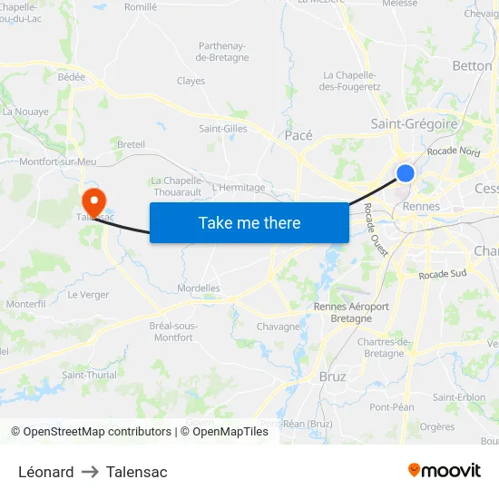 Léonard to Talensac map