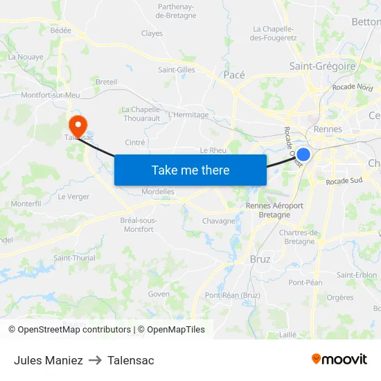 Jules Maniez to Talensac map