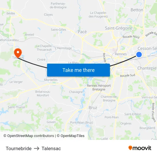 Tournebride to Talensac map
