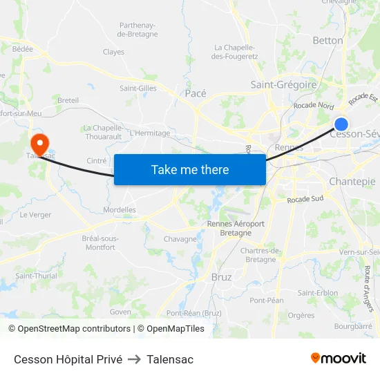 Cesson Hôpital Privé to Talensac map