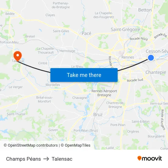 Champs Péans to Talensac map