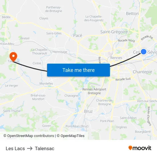 Les Lacs to Talensac map