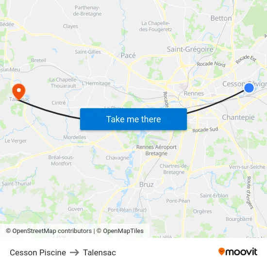 Cesson Piscine to Talensac map