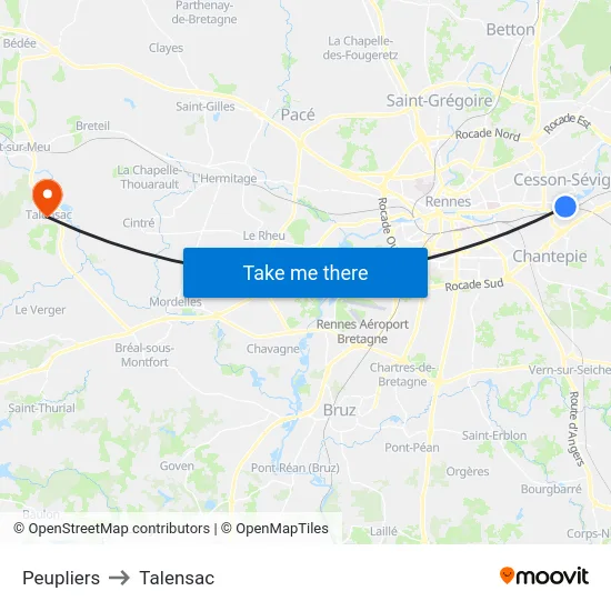 Peupliers to Talensac map